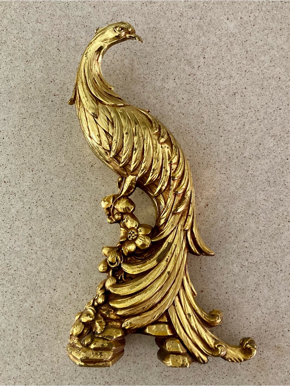Vintage Syroco Gilt Gold Peacock Wooden Statuette